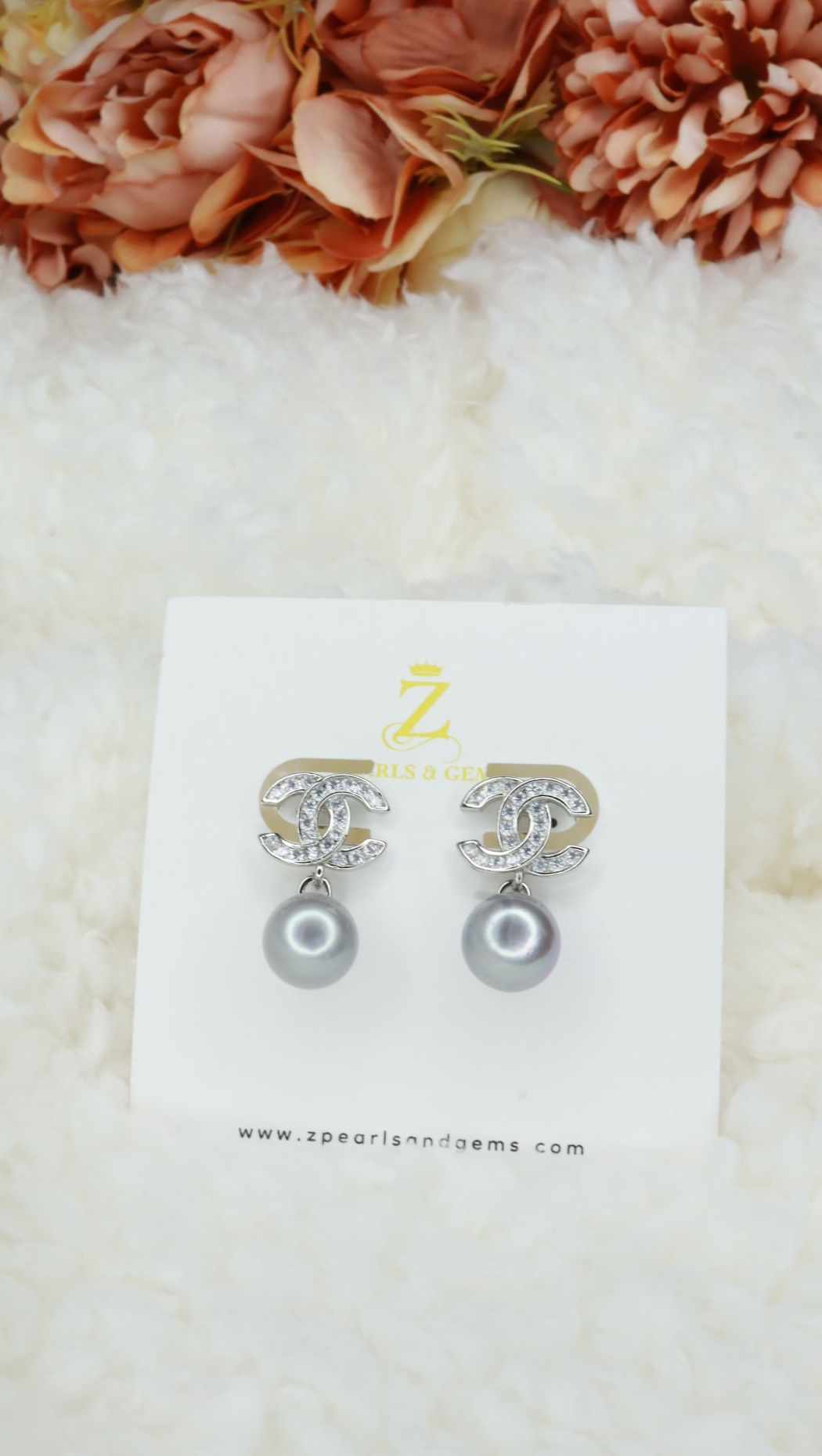 Double C drop pearl earrings