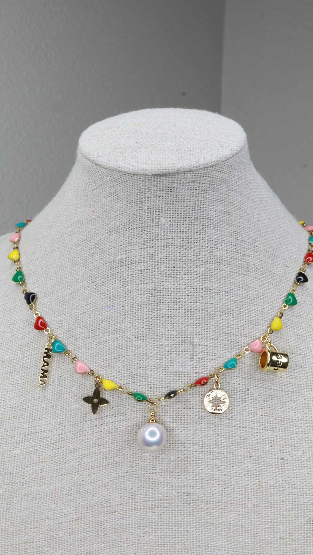 Colorful chain mama pearl necklace