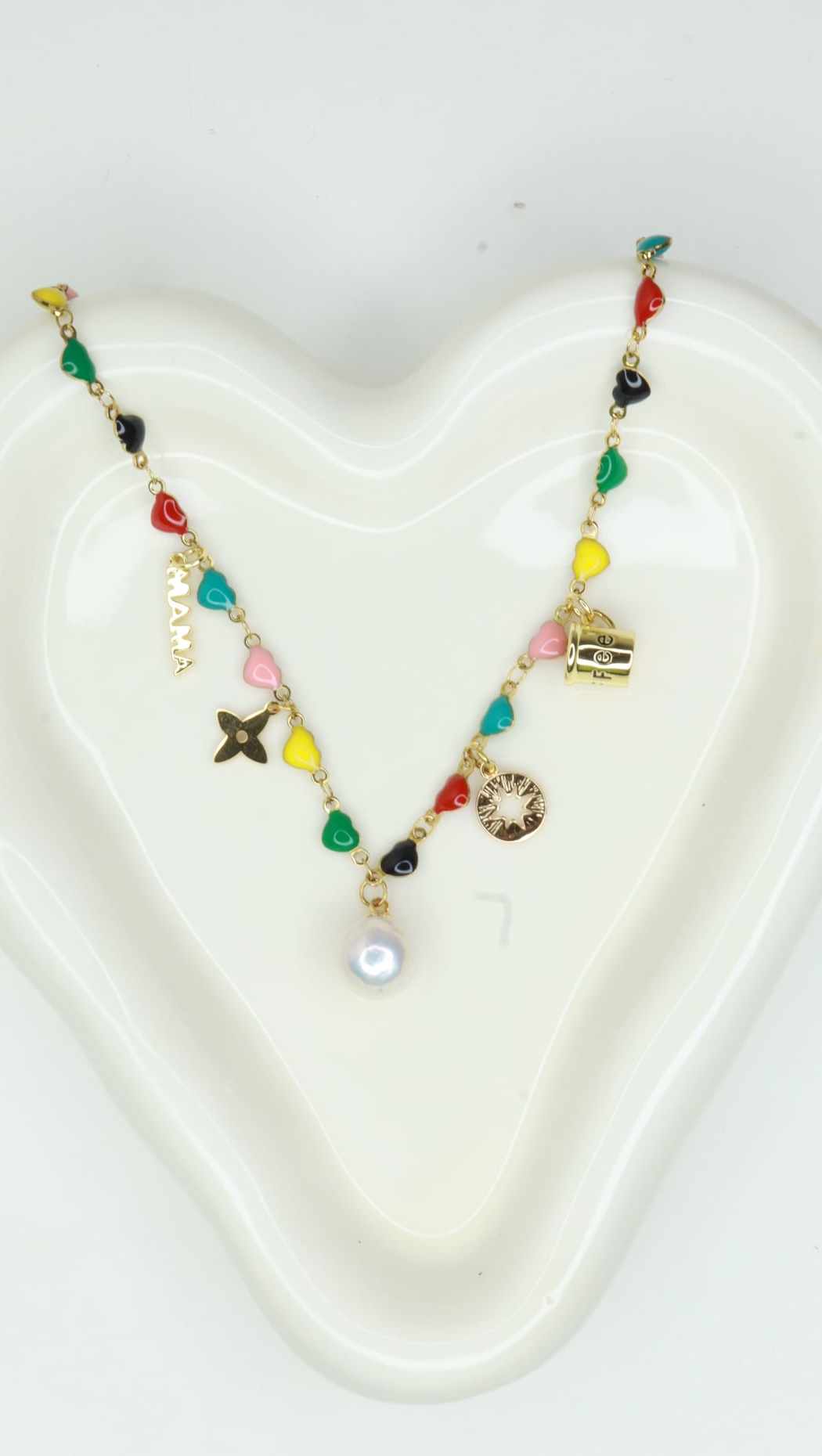 Colorful chain mama pearl necklace