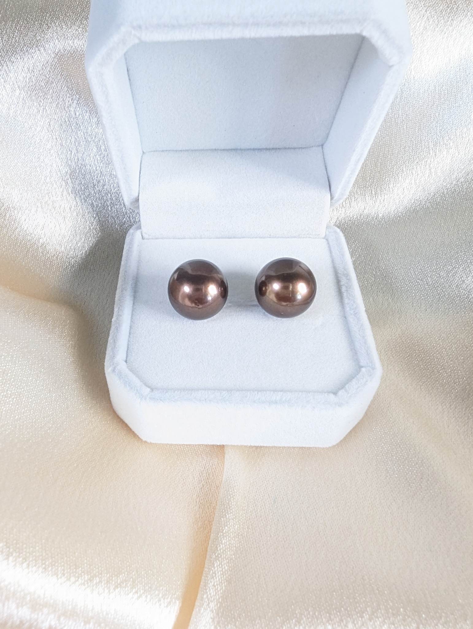 South Sea Pearl 12 mm size Stud Earrings in 14 karat solid gold settings with lifters